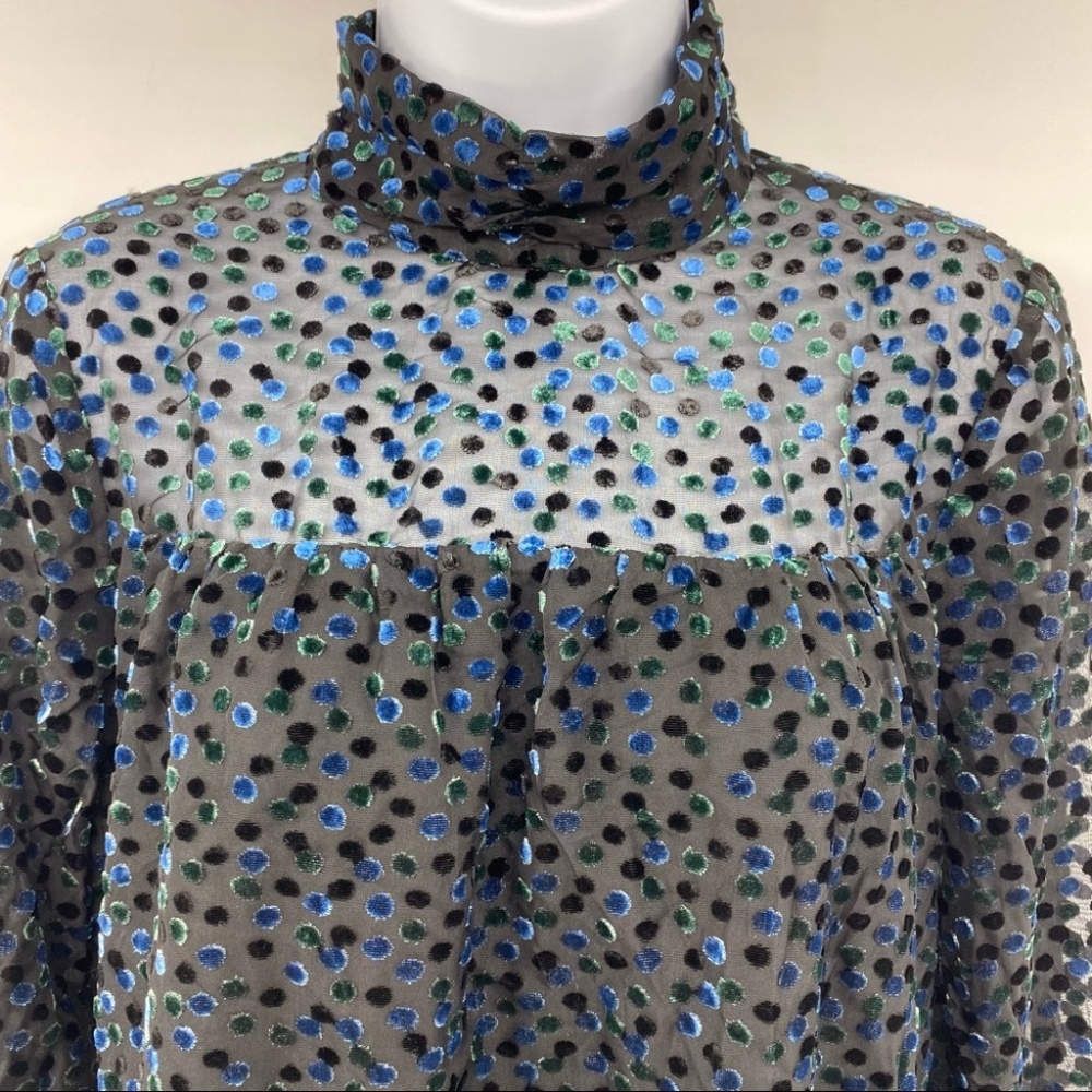 See U Soon | Black Velvet Dot Long Sleeve Dress with High Neck | Small New - Picture 5 of 10